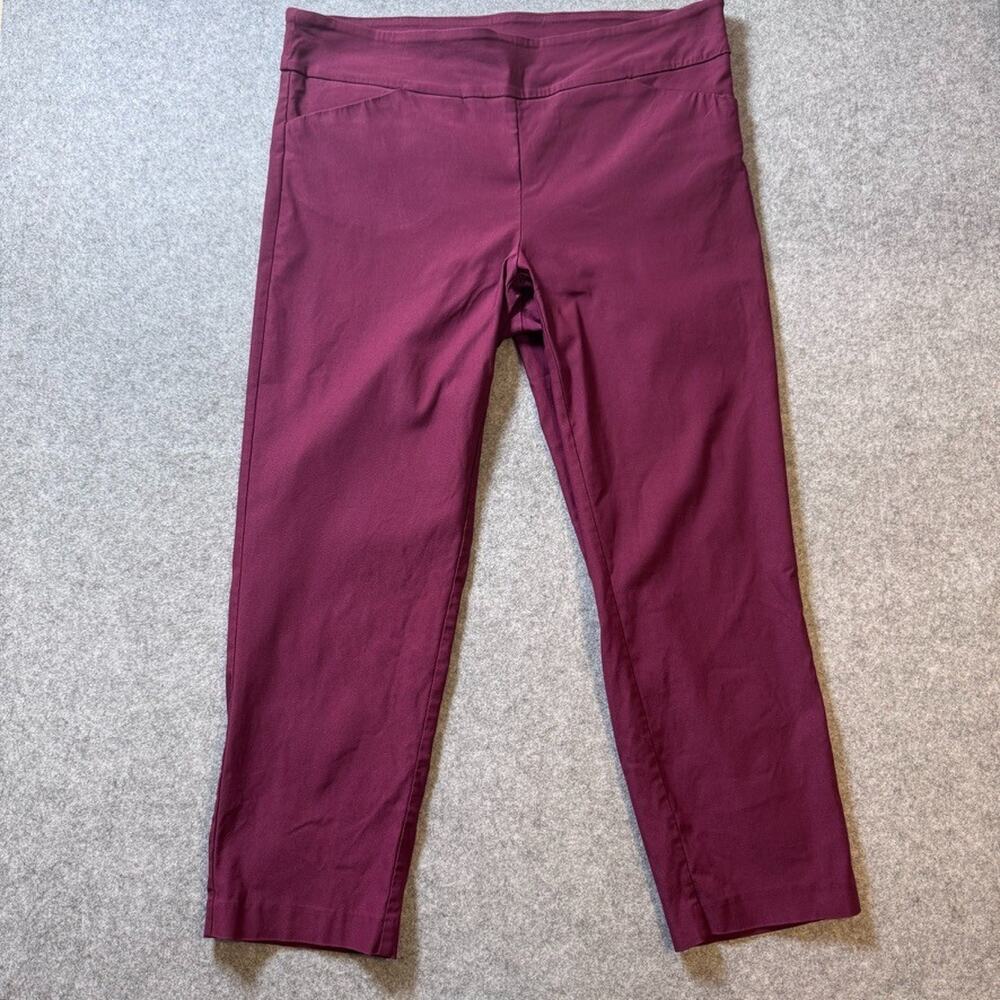 Tribal Women's Pull On Crop Pants Burgundy Stretch Career Casual Size 18W - Picture 2 of 11